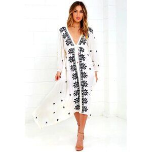 Boho Raga XS White & Black Embroidered Maxi Dress